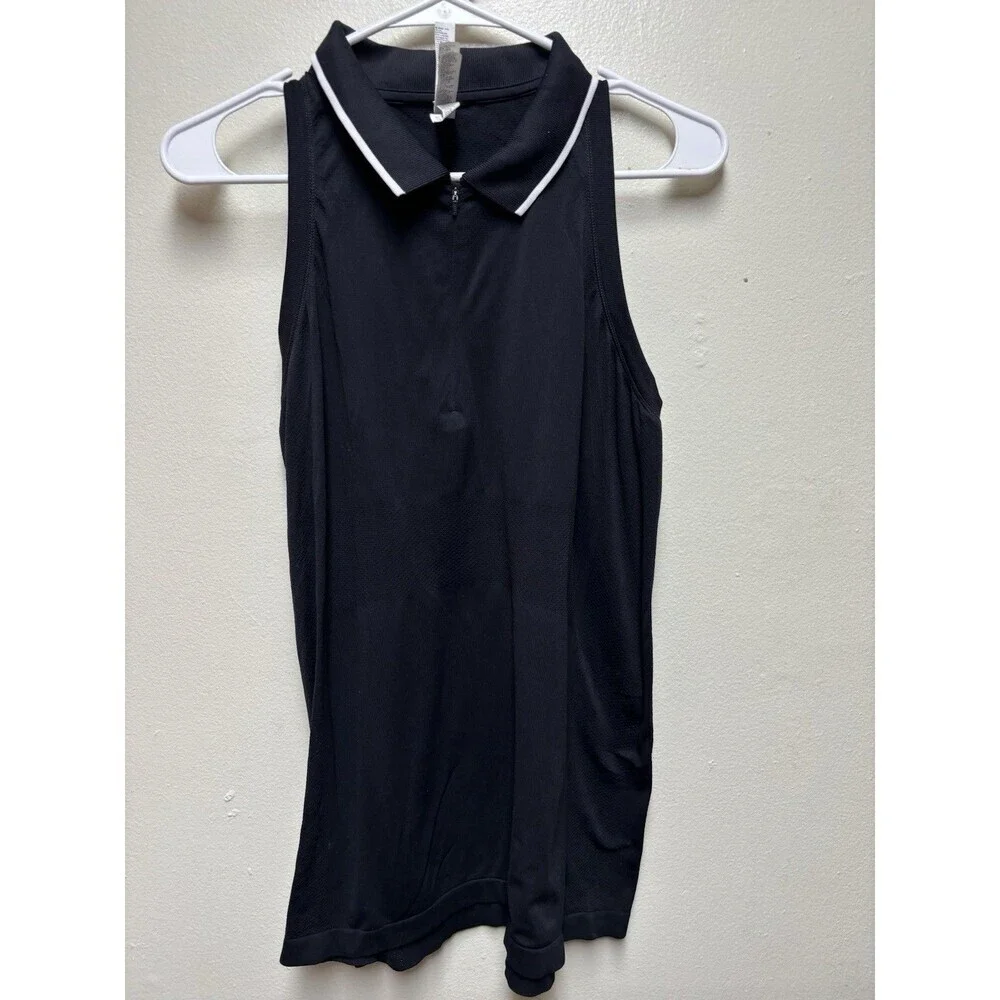 Athleta Women's XL Tank Top Black  Momentum Seamless Polo Racerback 1/4 Zip Gym - Picture 2 of 6